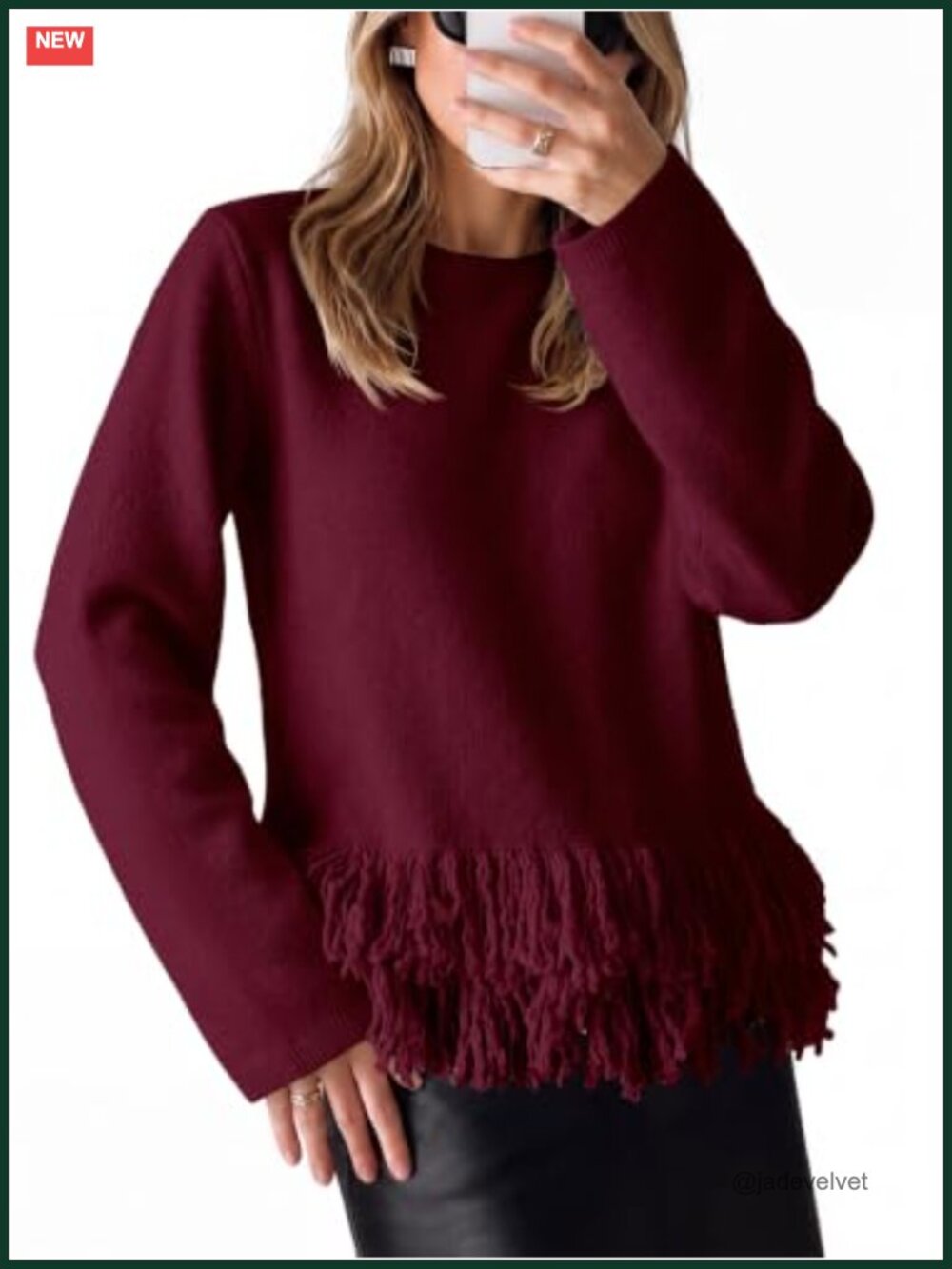 Fringe Pullover Sweater Boho Crew Neck Long Sleeve Knit Top Fall Winter